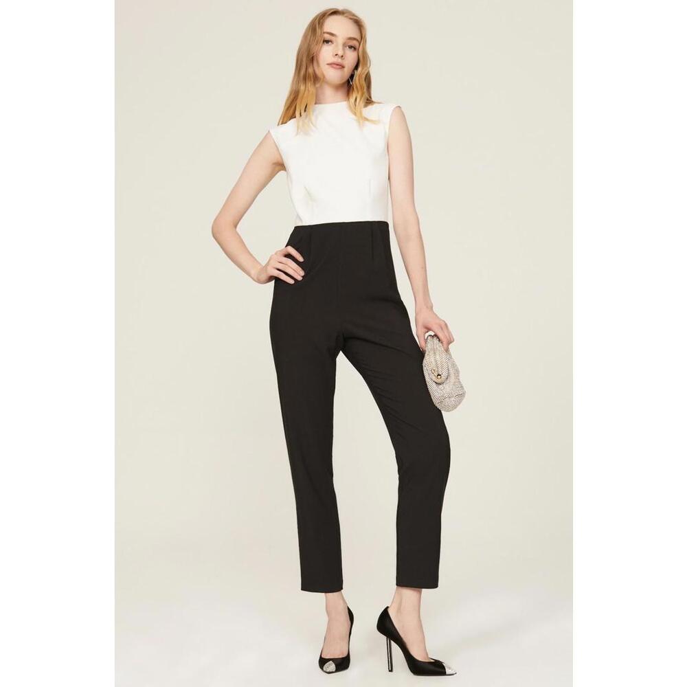 Hutch White & Black Open Back Jumpsuit Size 2 with Minor Fabric Pull & Stains